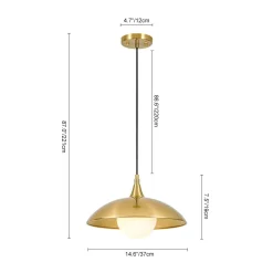 Retro 1-Light Brass Iron Flat Dome Kitchen Pendant