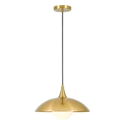 Retro 1-Light Brass Iron Flat Dome Kitchen Pendant