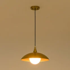 Retro 1-Light Brass Iron Flat Dome Kitchen Pendant