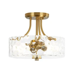 Round Drum Hammered Glass Semi Flush Mount