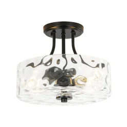 Round Drum Hammered Glass Semi Flush Mount