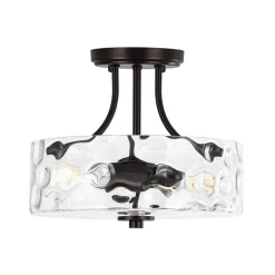 Round Drum Hammered Glass Semi Flush Mount