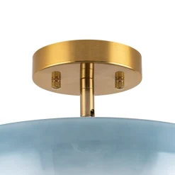 Round Gradient Blue Opal Art Glass Semi Flush Mount