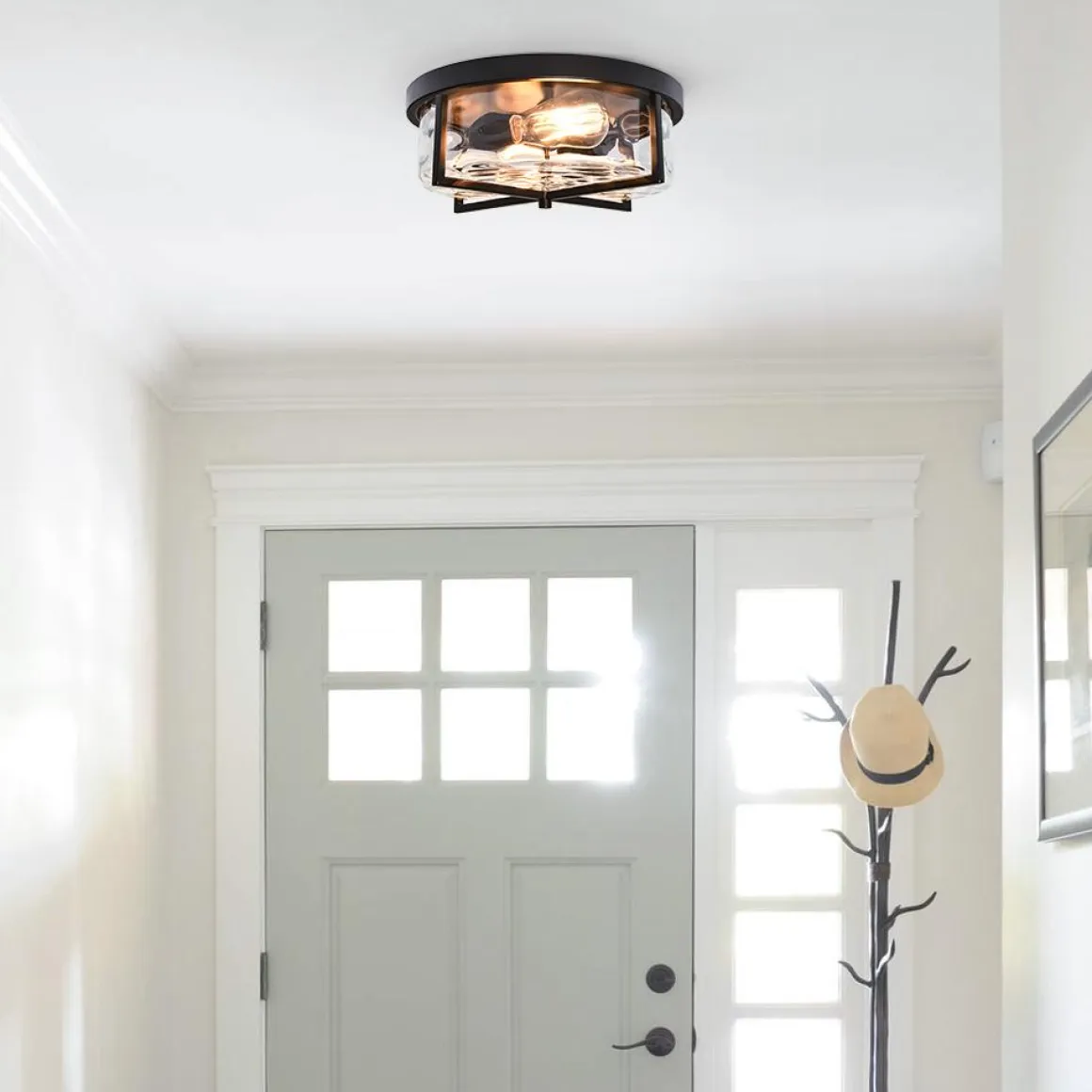 Round Hammered Glass Ceiling Light