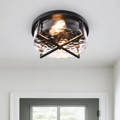 Round Hammered Glass Ceiling Light