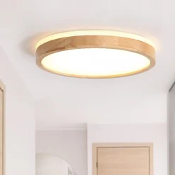 Round LED Wood Flush Mount Light