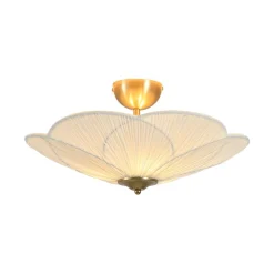 Round Pleated Flower White Fabric Semi Flush Mount