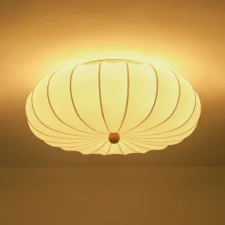 Round White Silk Scalloped Cage Ceiling Light