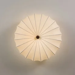 Round White Silk Scalloped Cage Ceiling Light