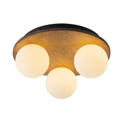Rural Frosted Glass Globe Wooden Round Semi Flush Mount
