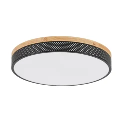 Rustic Black Mesh Wooden Dimmable LED Round Ceiling Light