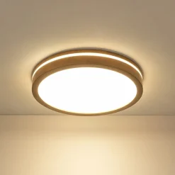 Rustic Dimmable LED Walnut Wooden Round Ceiling Light