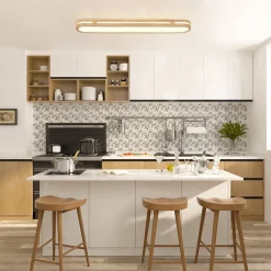 Rustic Dimmable LED Wood Oval Flush Mount Light