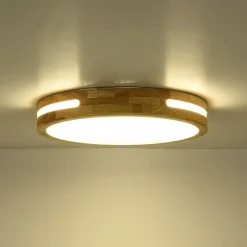 Rustic Dimmable LED Wood Round Flush Mount Light