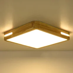 Rustic Dimmable LED Wood Square Flush Mount Light