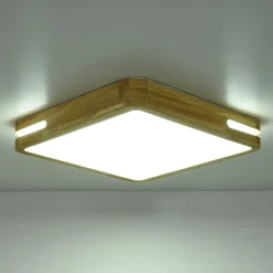 Rustic Dimmable LED Wood Square Flush Mount Light