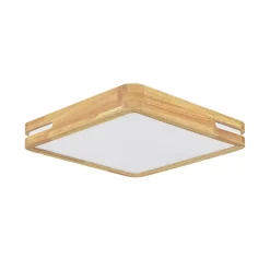 Rustic Dimmable LED Wood Square Flush Mount Light