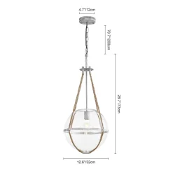 Rustic Hemp Rope Distressed White Glass Globe Pendant Light