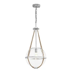 Rustic Hemp Rope Distressed White Glass Globe Pendant Light