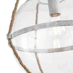 Rustic Hemp Rope Distressed White Glass Globe Pendant Light