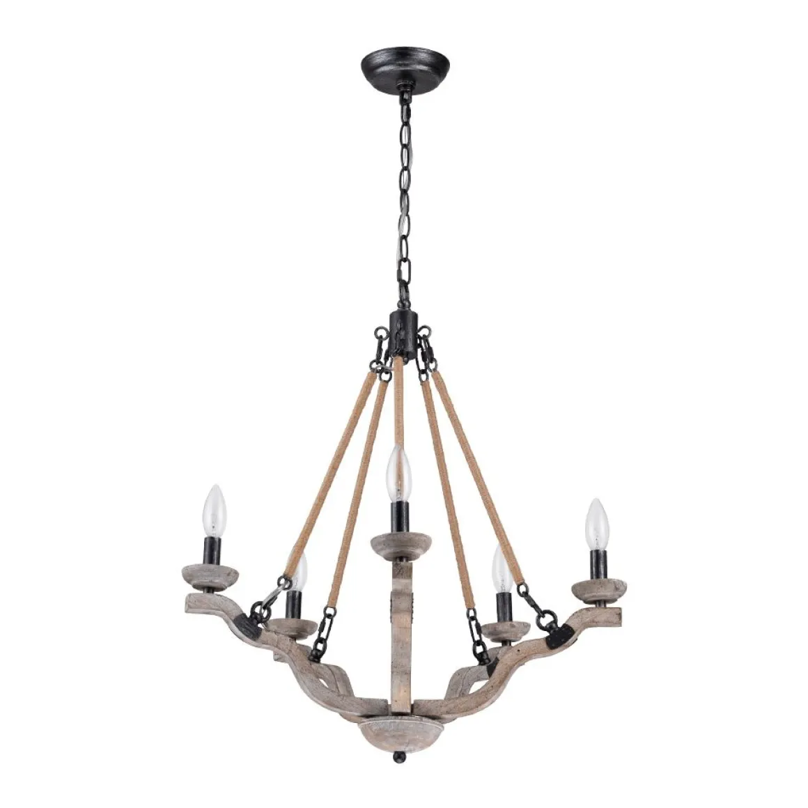 Rustic Hemp Rope Wooden Round Candle Chandelier