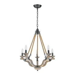 Rustic Hemp Rope Wooden Round Candle Chandelier
