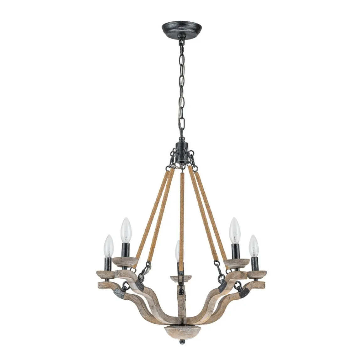 Rustic Hemp Rope Wooden Round Candle Chandelier