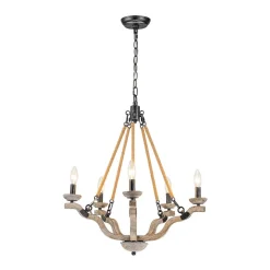 Rustic Hemp Rope Wooden Round Candle Chandelier