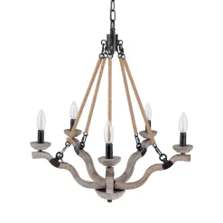 Rustic Hemp Rope Wooden Round Candle Chandelier