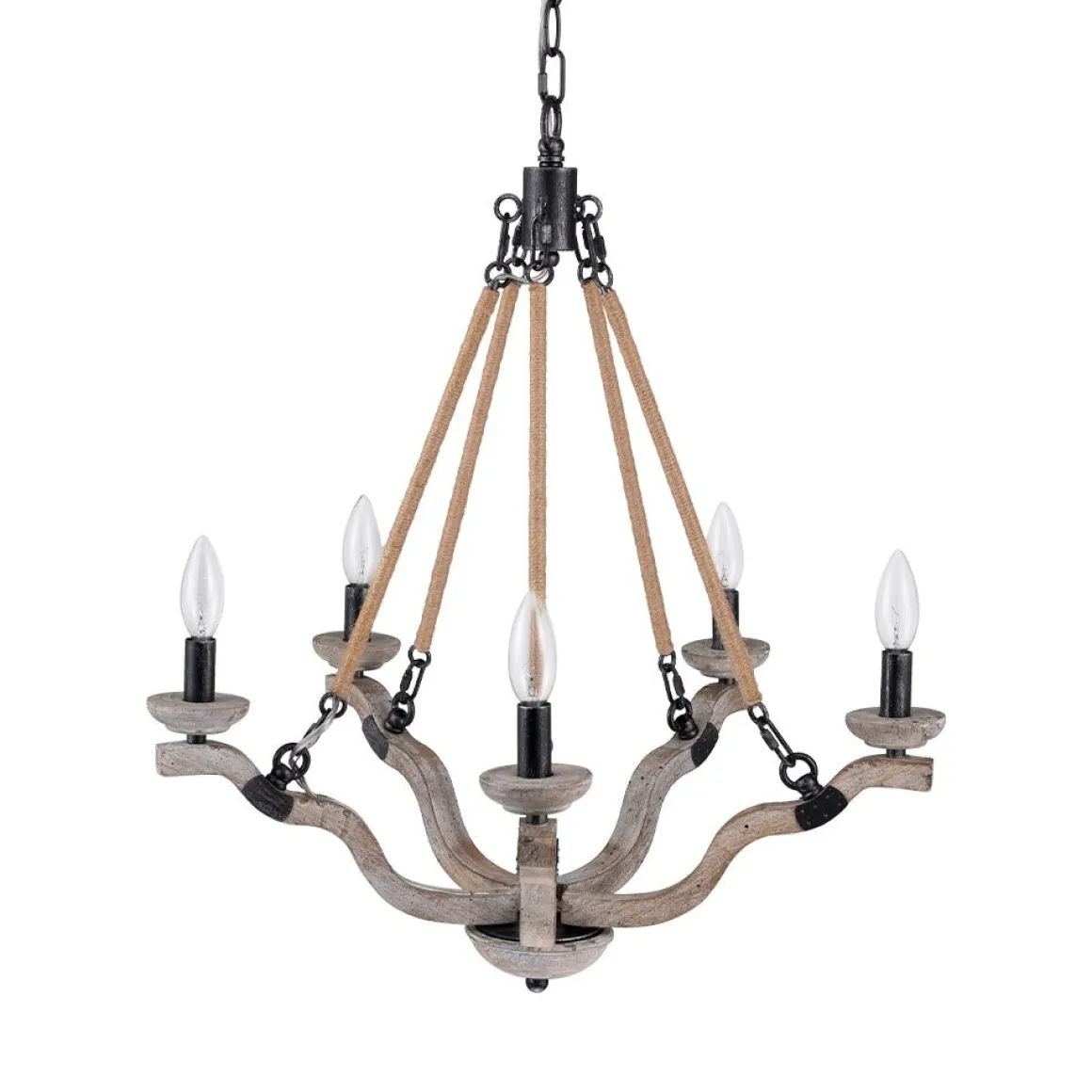 Rustic Hemp Rope Wooden Round Candle Chandelier