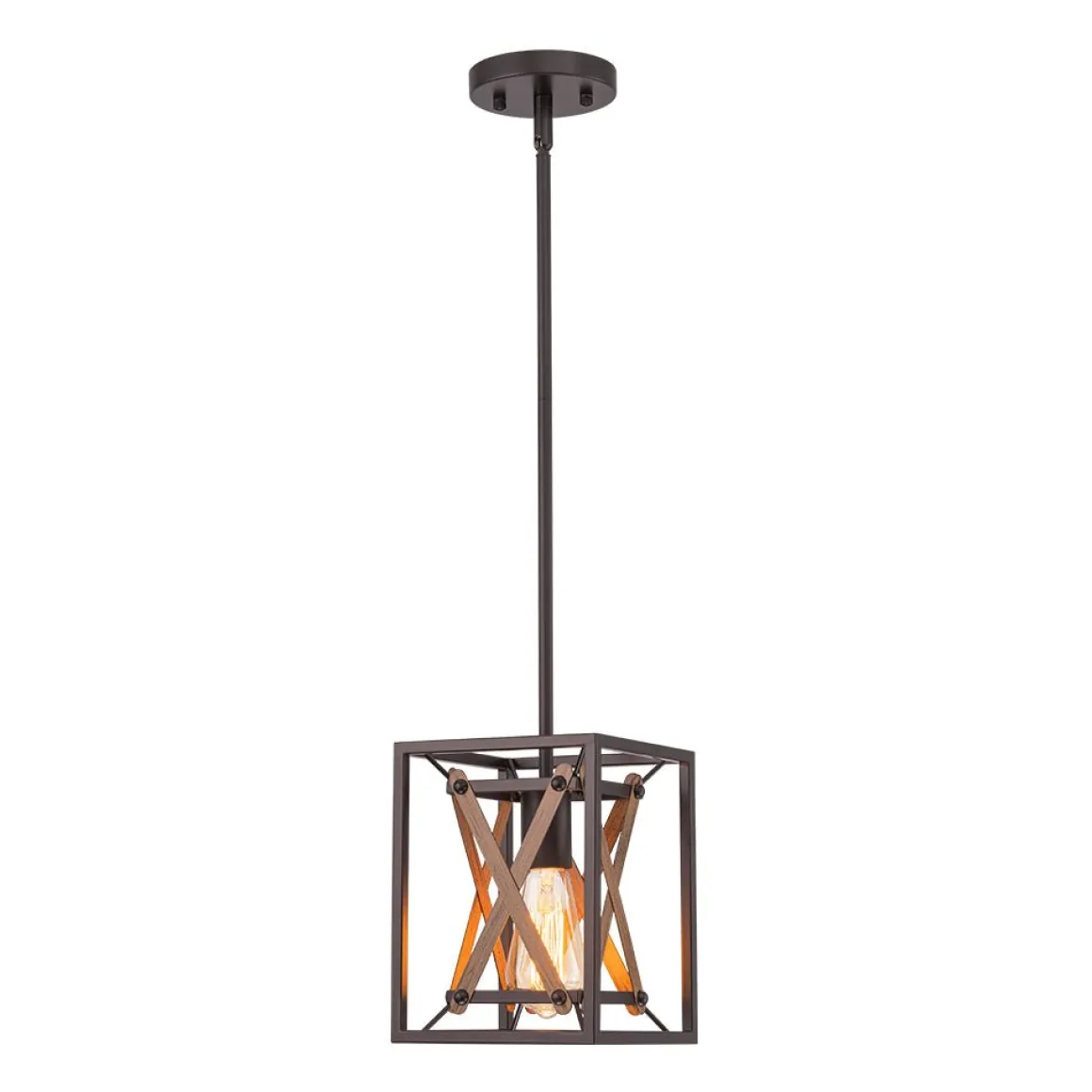 Rustic Industrial 1-Light Square Cross Cage Pendant Light