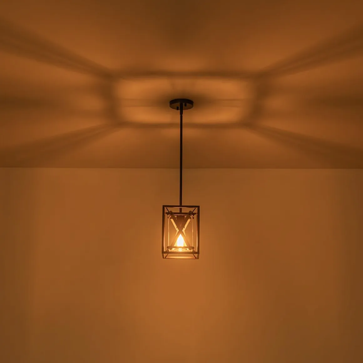 Rustic Industrial 1-Light Square Cross Cage Pendant Light