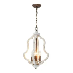 Rustic 4-Light Whitewashed Wood Cage Pendant Light