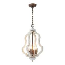 Rustic 4-Light Whitewashed Wood Cage Pendant Light