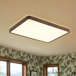Rustic Rectangle Walnut Wooden Dimmable LED Flush Mount