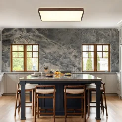 Rustic Rectangle Walnut Wooden Dimmable LED Flush Mount