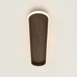 Rustic Walnut Wood Dimmable LED Oval Ring Flush Mount Light