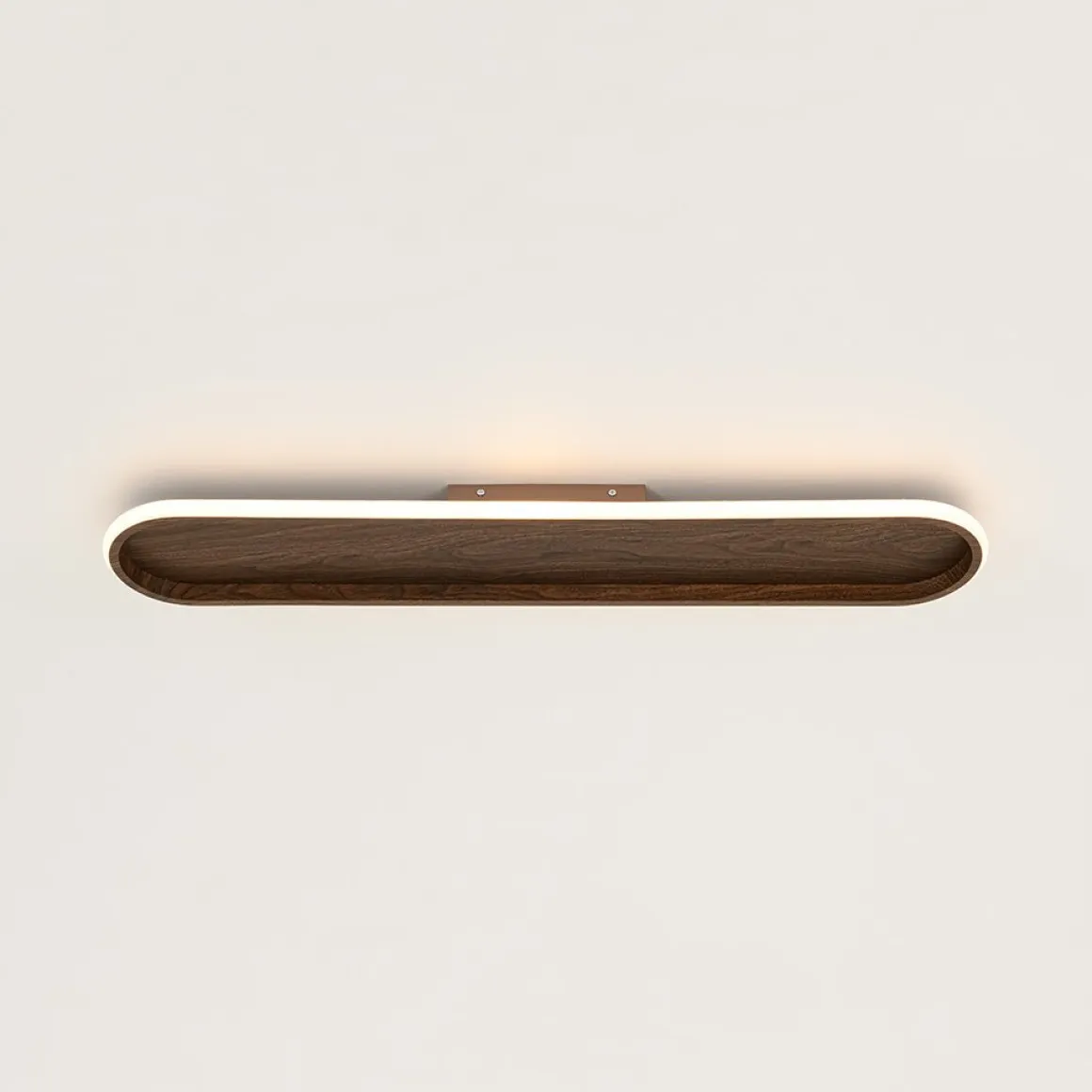 Rustic Walnut Wood Dimmable LED Oval Ring Flush Mount Light