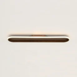 Rustic Walnut Wood Dimmable LED Oval Ring Flush Mount Light