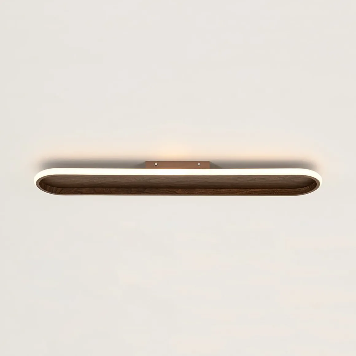 Rustic Walnut Wood Dimmable LED Oval Ring Flush Mount Light