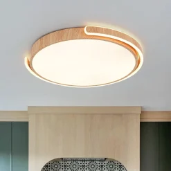Scandinavian Dimmable LED Round Wood Grain Flush Mount