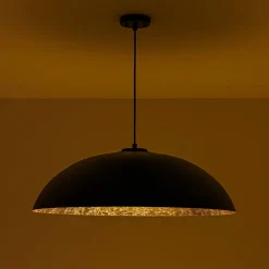 Scandinavian Retro Oversized Black Gold Flat Dome Metal Pendant