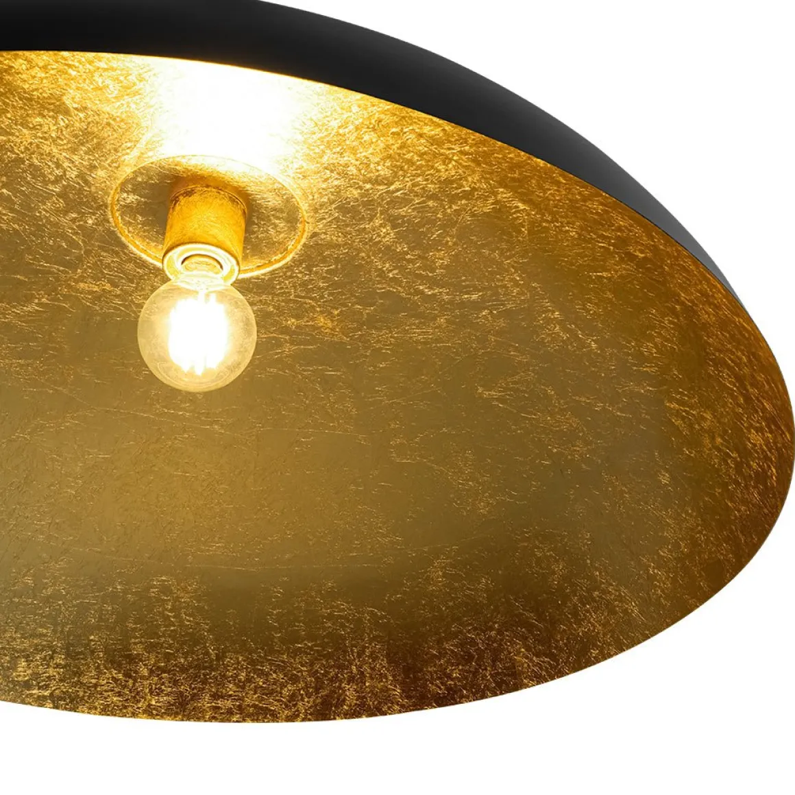 Scandinavian Retro Oversized Black Gold Flat Dome Metal Pendant