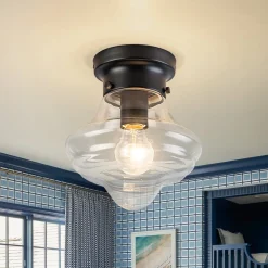Schoolhouse 1-light Round Clear Glass Shade Semi Flush Mount