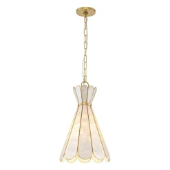 Sculptural Bloom 1-Light Brass Capiz Shell Glass Pendant