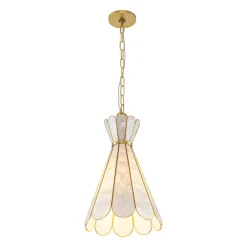 Sculptural Bloom 1-Light Brass Capiz Shell Glass Pendant