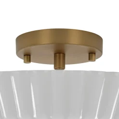 Sculptural Shine Opal Glass Pleated Cone Semi Flush Mount