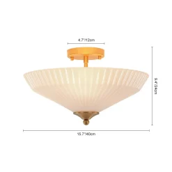 Sculptural Shine Opal Glass Pleated Cone Semi Flush Mount