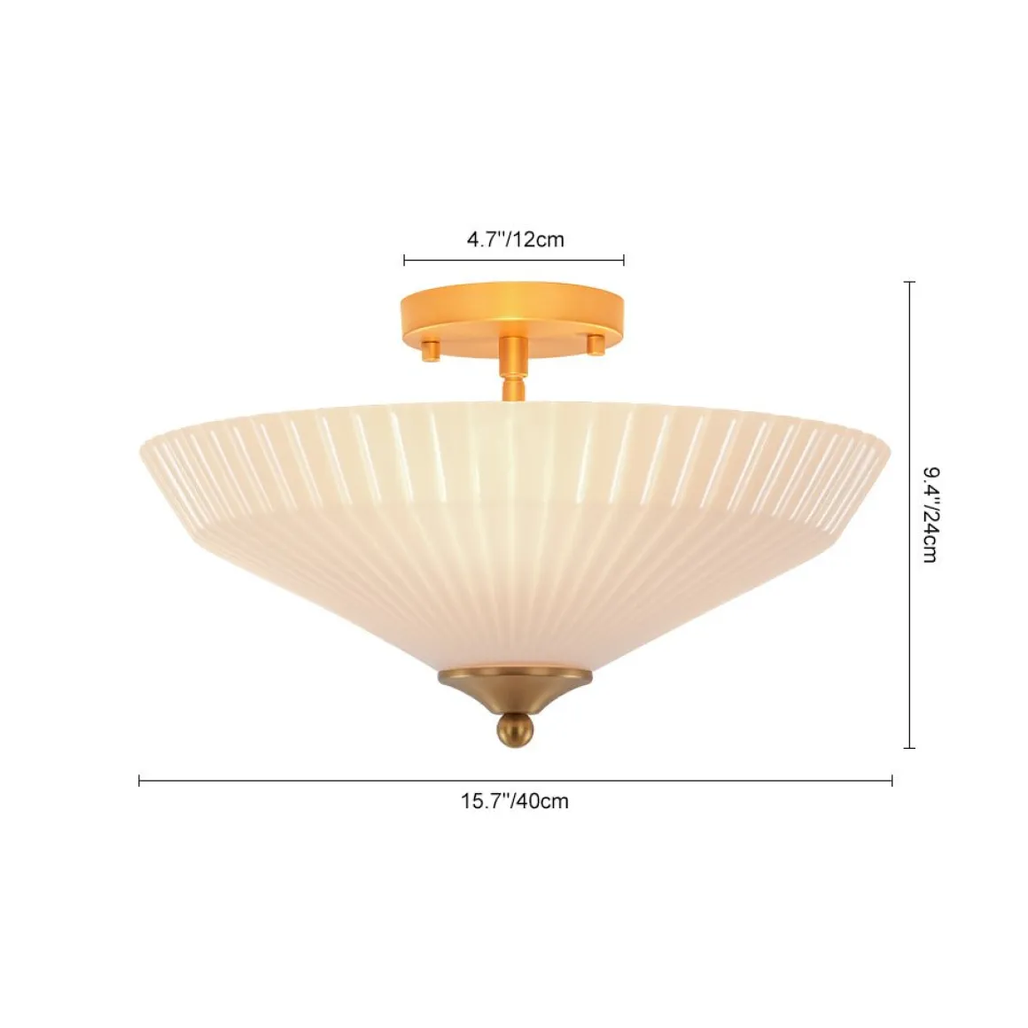 Sculptural Shine Opal Glass Pleated Cone Semi Flush Mount