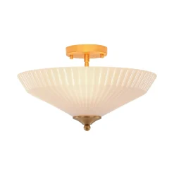 Sculptural Shine Opal Glass Pleated Cone Semi Flush Mount